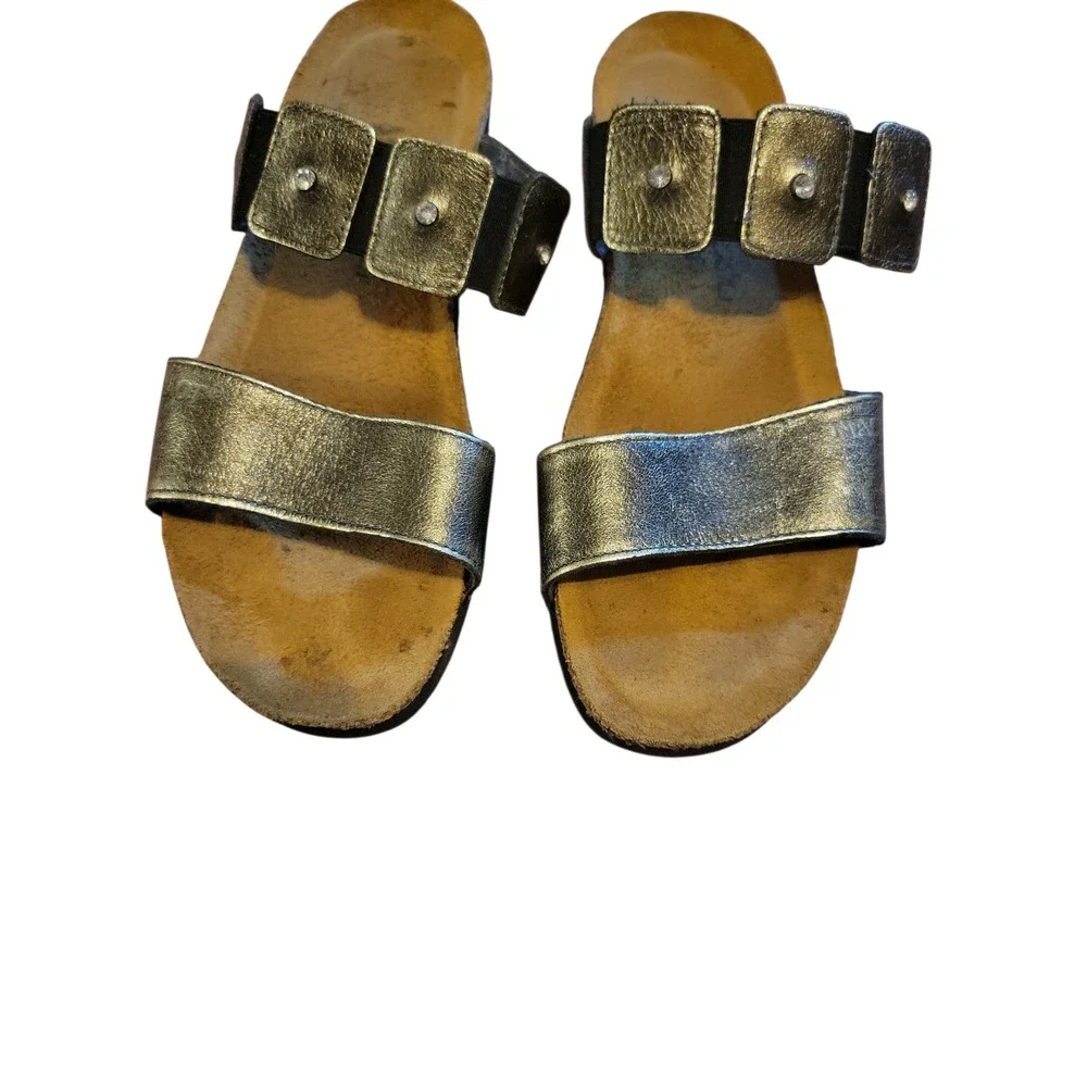 Naot Womens EU 37 US 6.5 Pewter Leather Rhinestone Band Platform Sandals Comfort